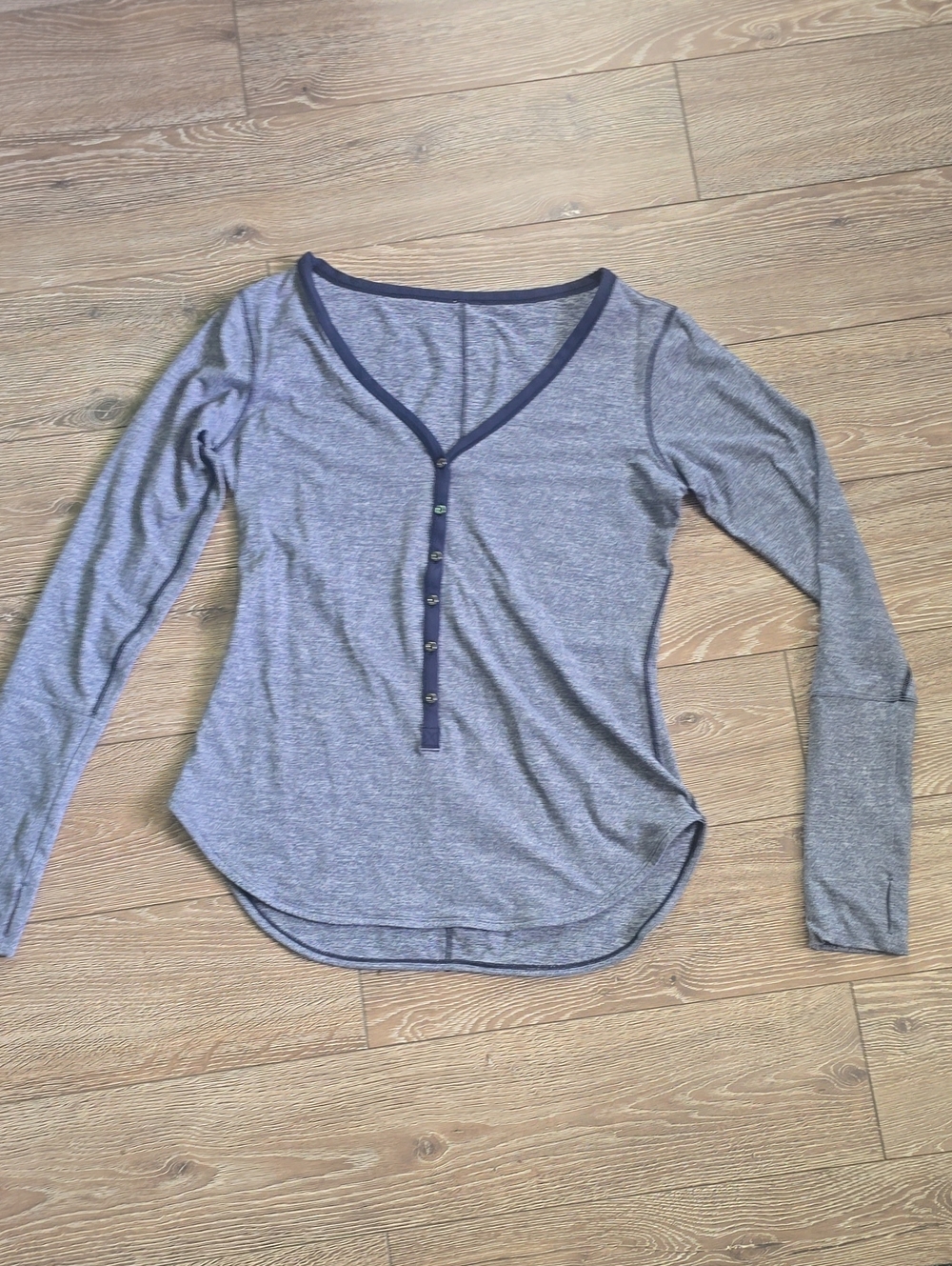 lululemon athletica Heather Gray Long-Sleeve Henley with Navy Trim